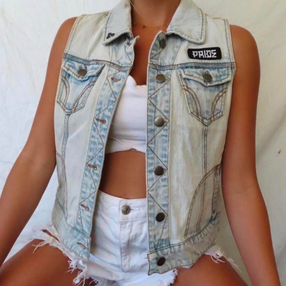 Pride Size Medium Large Denim Jean Vest Punk